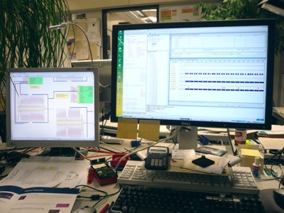 Workspace showing interface schematics and in-system debugging results